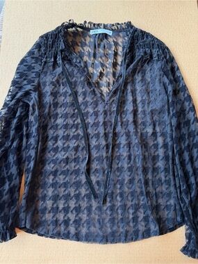 Zara Black Sheer Houndstooth Pattern Blouse
